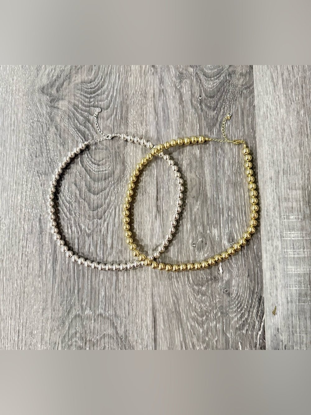 Set of 2 Gold & Silver Tone Ball/Bead Chain Necklaces Adjustable Lobster 18"